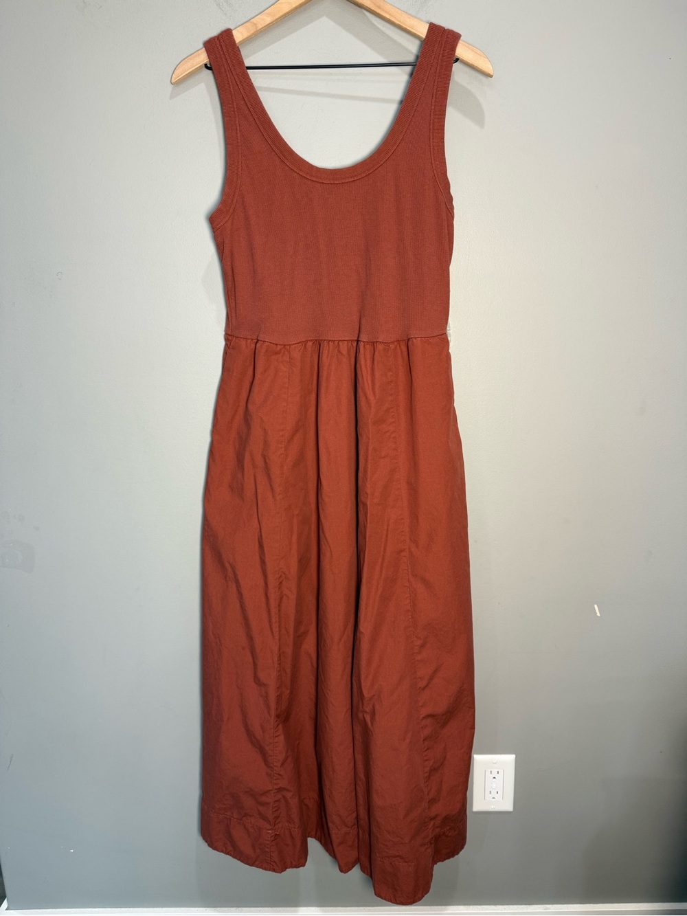 Marine Layer Rust Red Mixed Media Scoop Neck Maxi Dress Summer 2025 Large